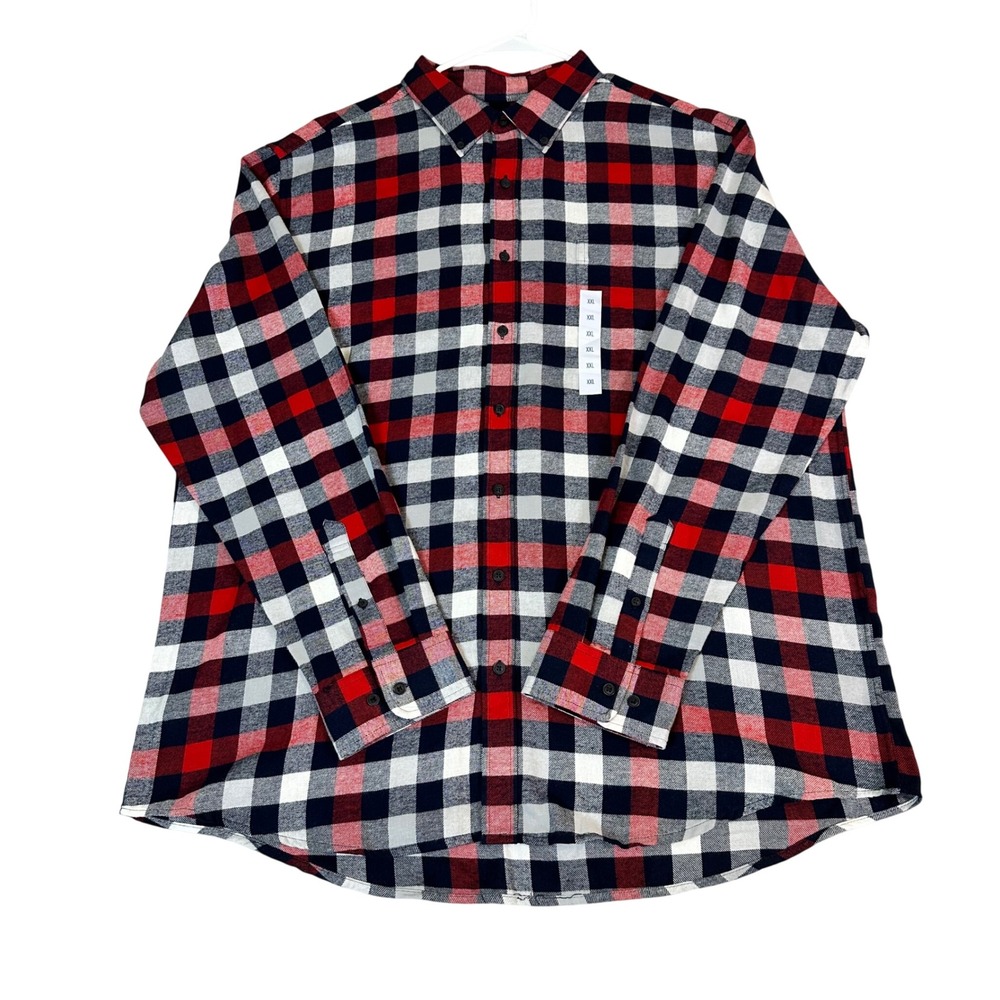 Croft & Barrow Mens XXL Red Blue White Plaid Flannel Button Down Shirt NWOT 2XL